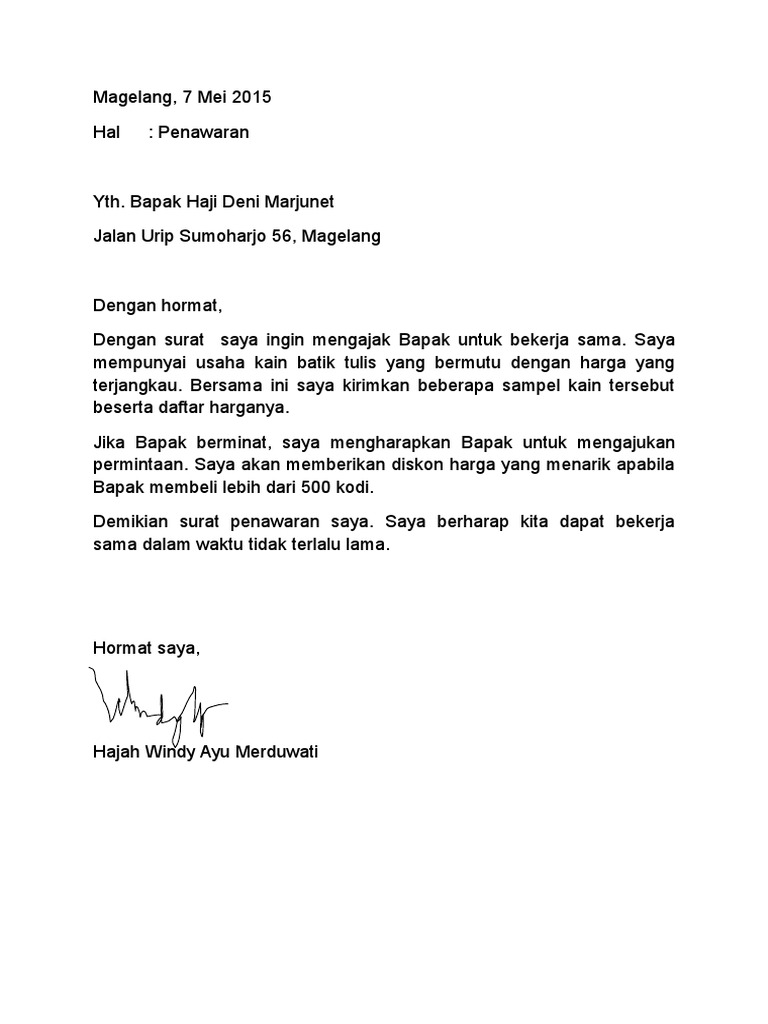 Contoh Surat Negosiasi