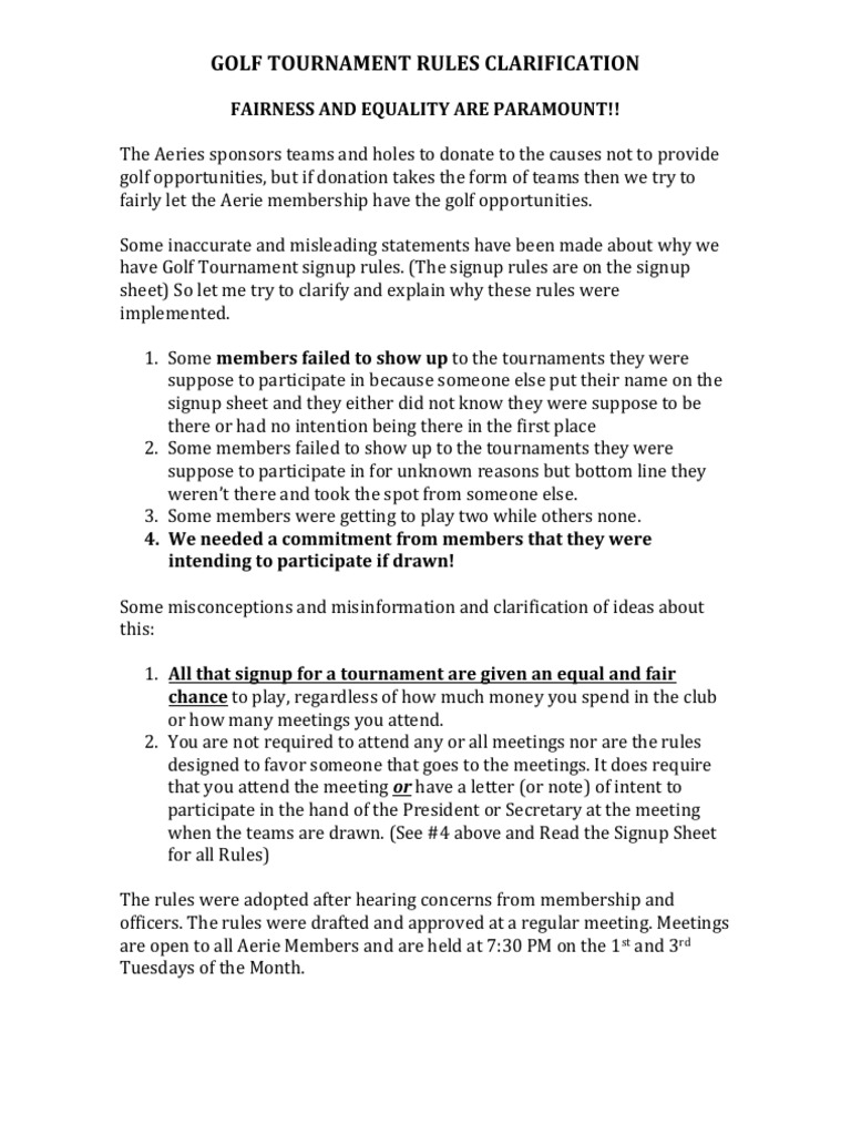 Golf Tournament Rules Clarification PDF