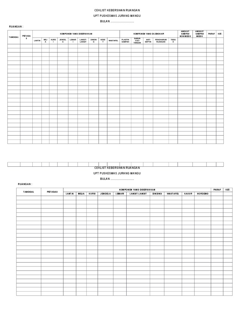CEKLIST KEBERSIHAN RUANGAN.docx