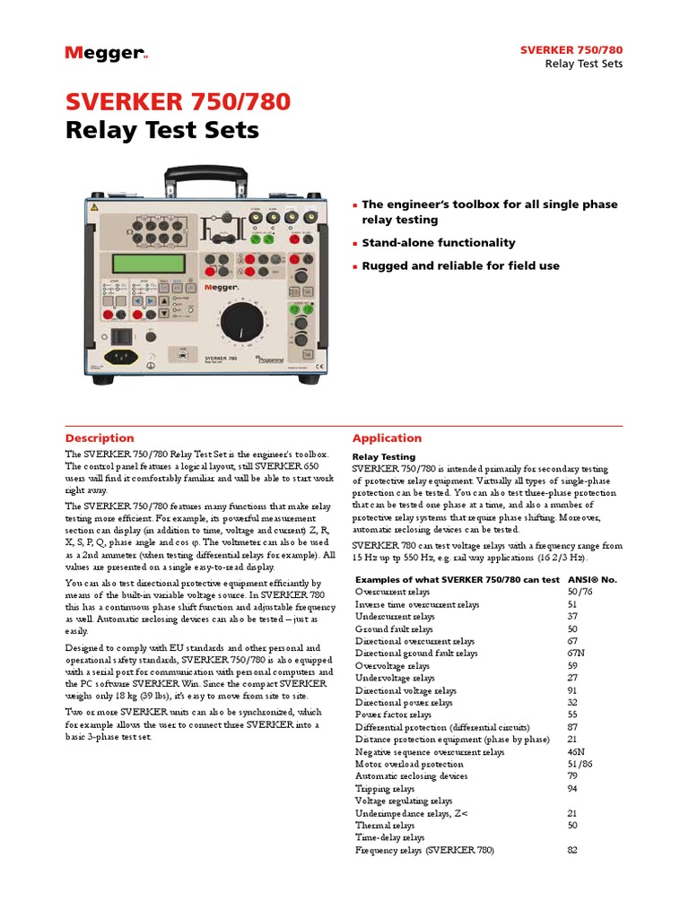 Relay Test Sets: SVERKER 750/780 | PDF | Relay | Switch