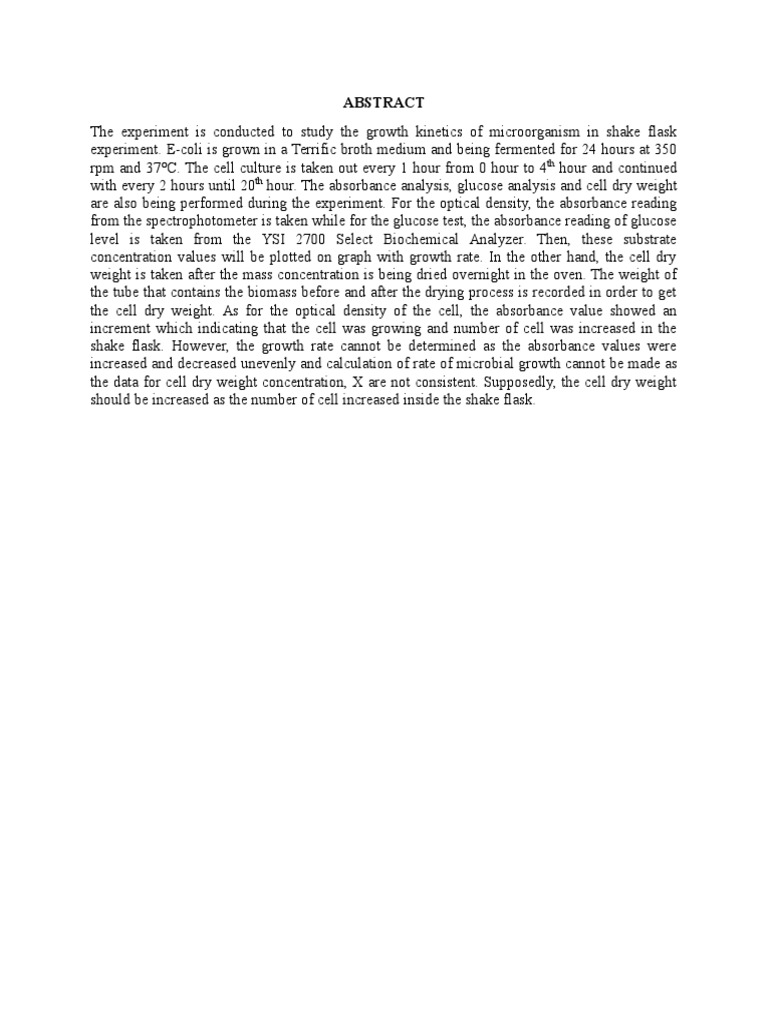 Growth of Escherichia coli in Shake Flask Fermentation A