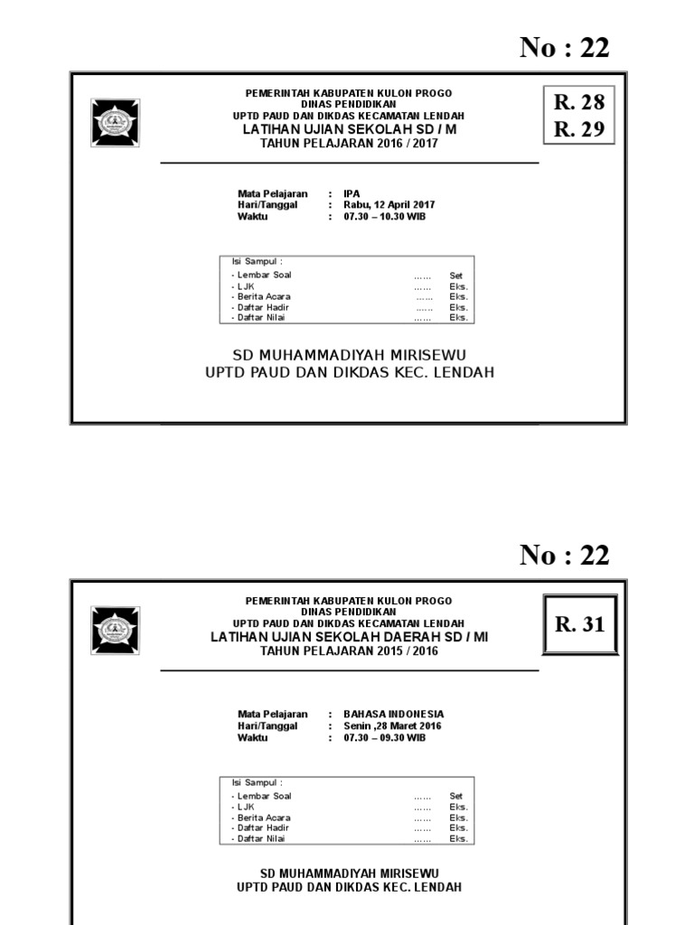  Cover Amplop Soal Ujian Sekolah  Doc Guru Paud