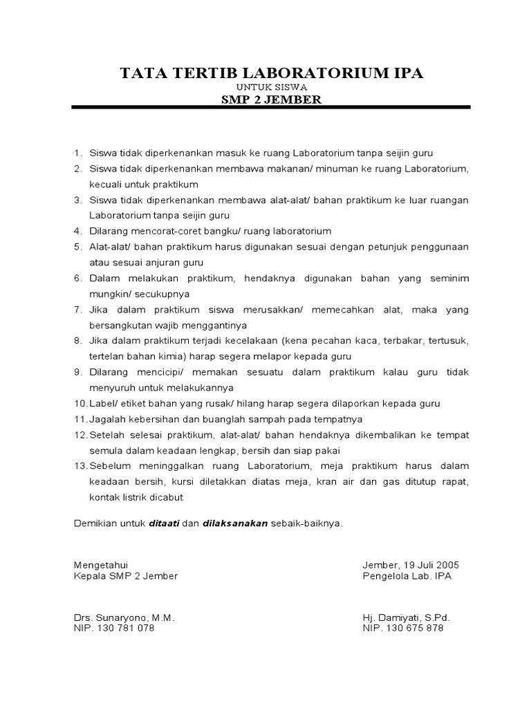 Tata Tertib Lab Ipa Siswa