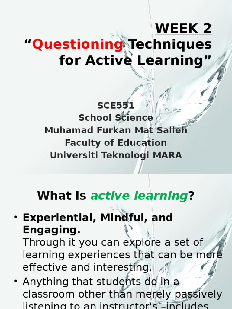 Active Learning Questioning Techniques | PDF | Inquiry | Thought