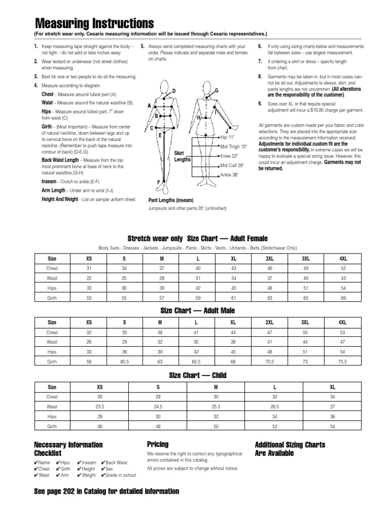 Measuring Instructions: Stretch Wear Only Size Chart - Adult Female | PDF