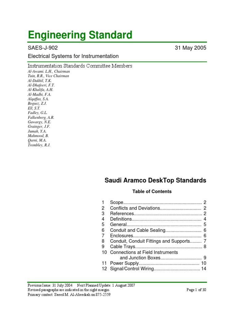 Saudi Aramco Electrical Standards SAES-J-902 | PDF | Cable | Electrical ...