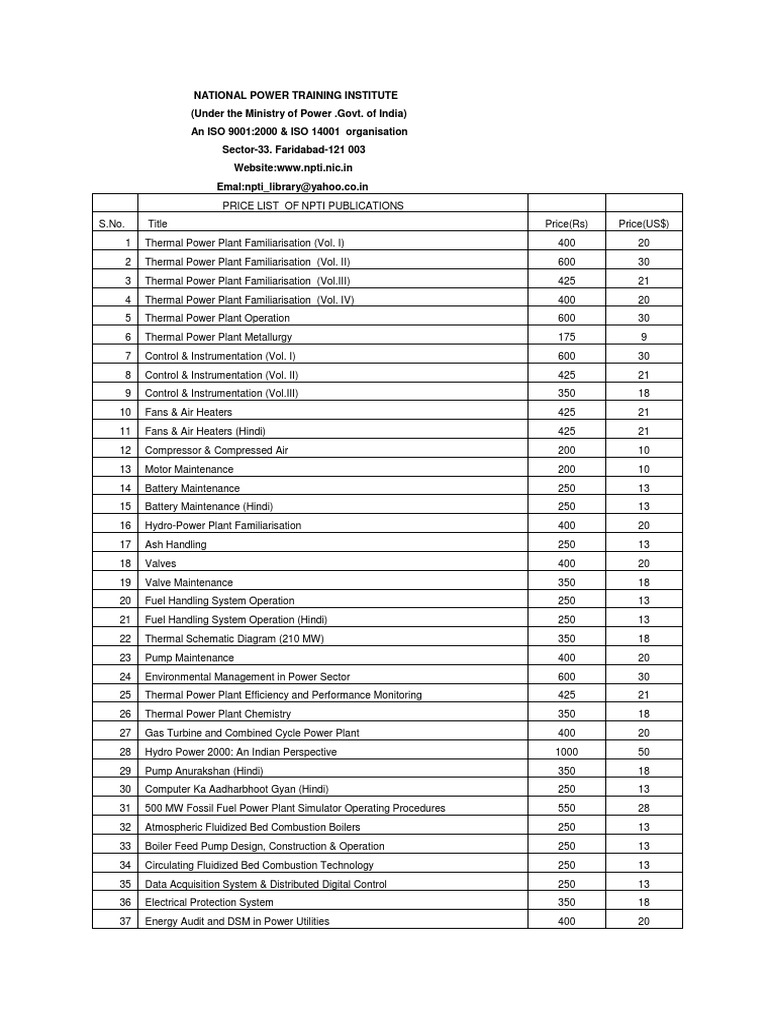 List of NPTI Publications | PDF | Power Station | Electrical Substation