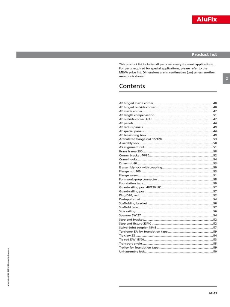 AluFix Product List | PDF | Scaffolding | Aluminium