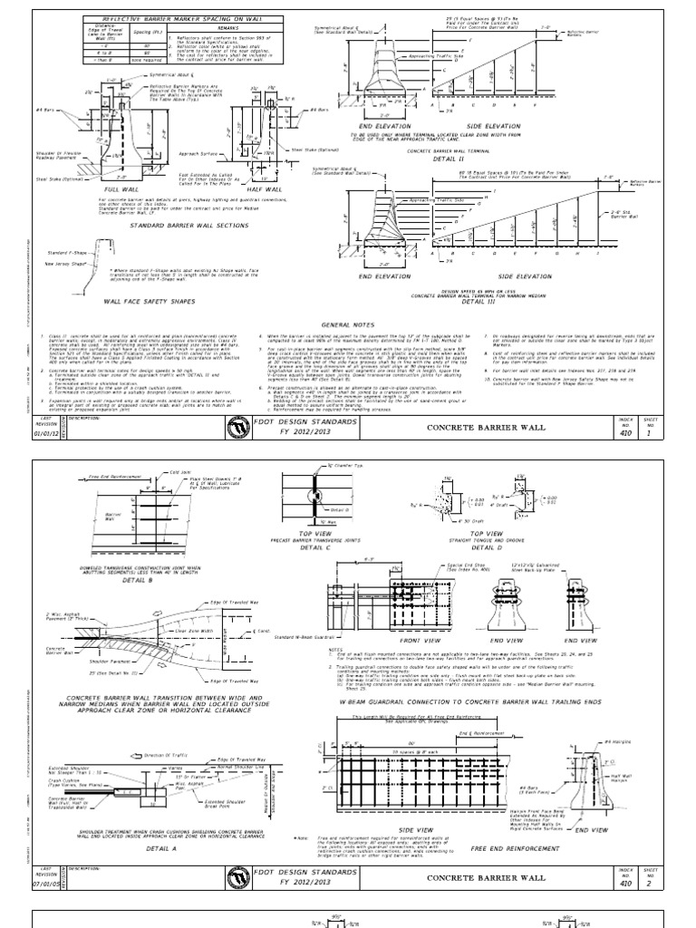Reflective Barrier Marker Spacing On Wall Fdot Design Standards PDF Concrete