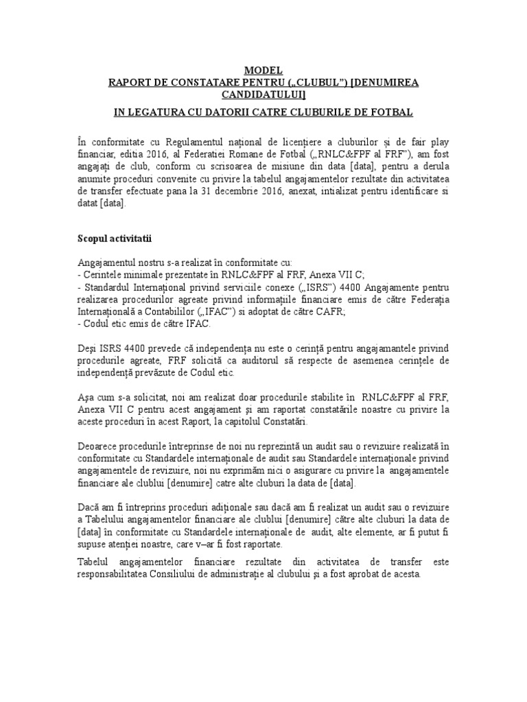 MODEL Raport Constatari - ISRS 4400 - C 2017 | PDF