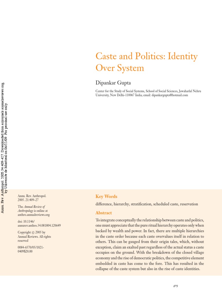 Caste and Politics - Identity Over System PDF | PDF | Caste | Social ...