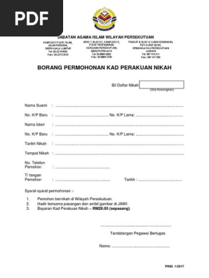 Borang Permohonan Kad Perakuan Nikah Pdf Pdf