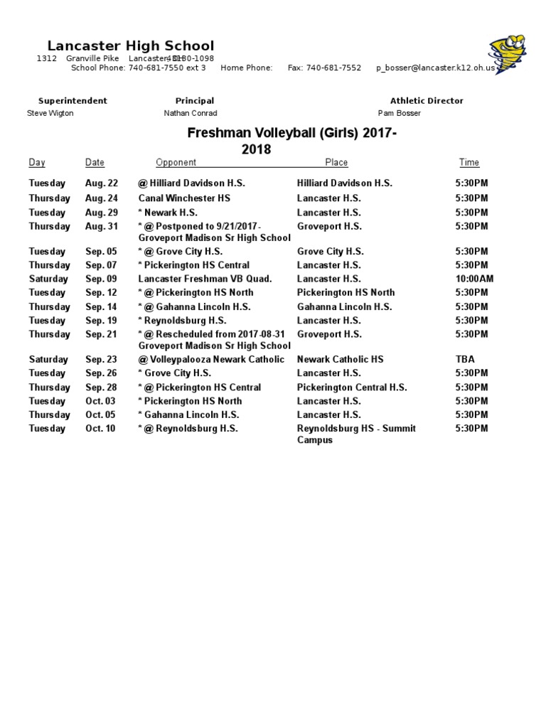 Lhs Freshman 2017 Game Schedule | PDF