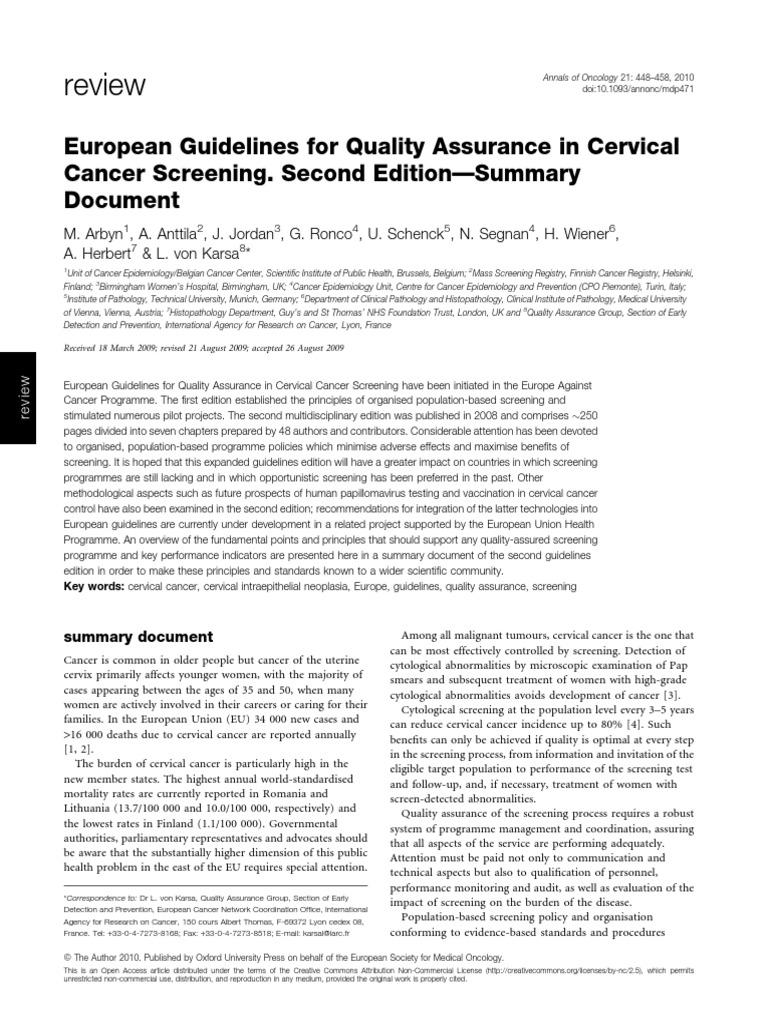 European Cervical Cancer Screening Guidelines | PDF | Self-Improvement ...
