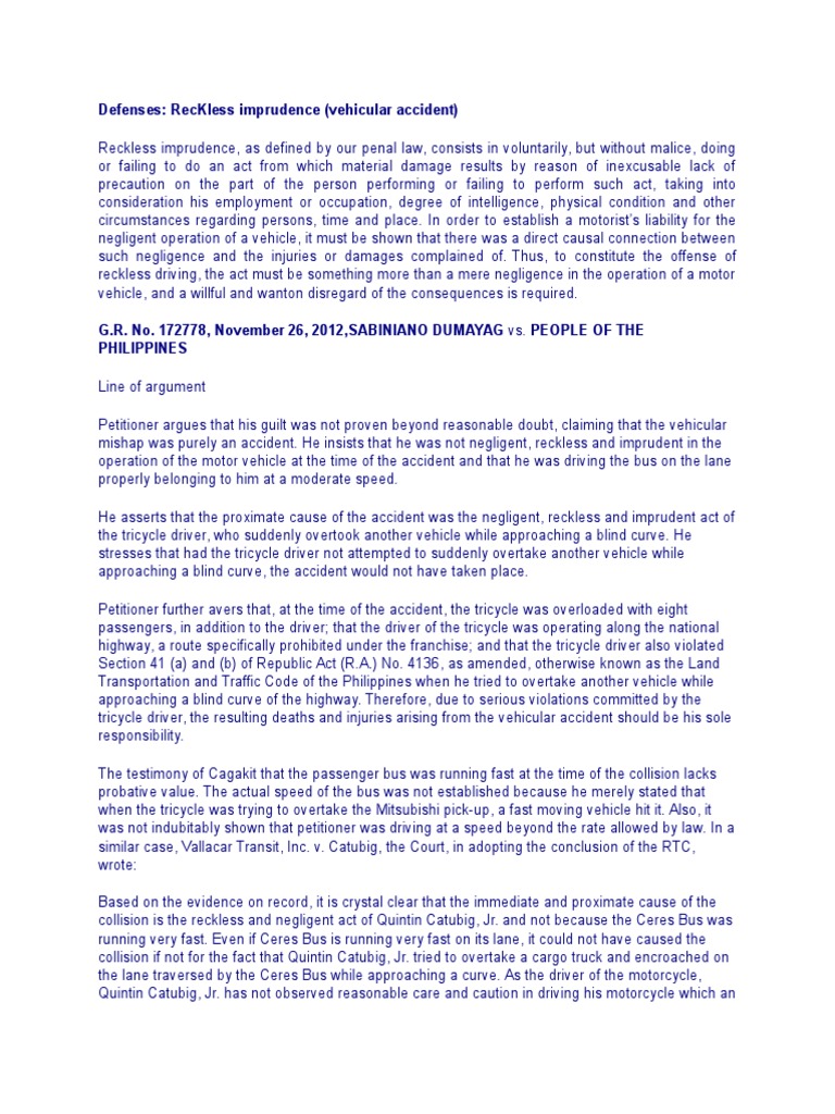 reckless Imprudence Acquittal Negligence