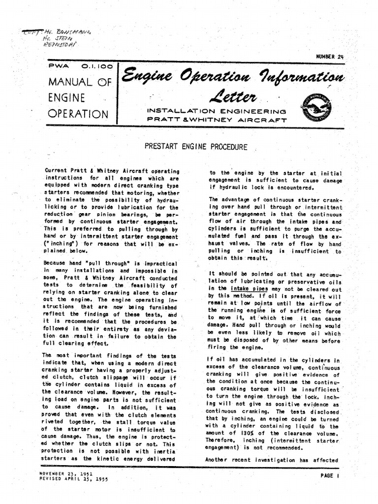 R-1340 Radial Engine Pre-Oiling Procdure PDF | PDF