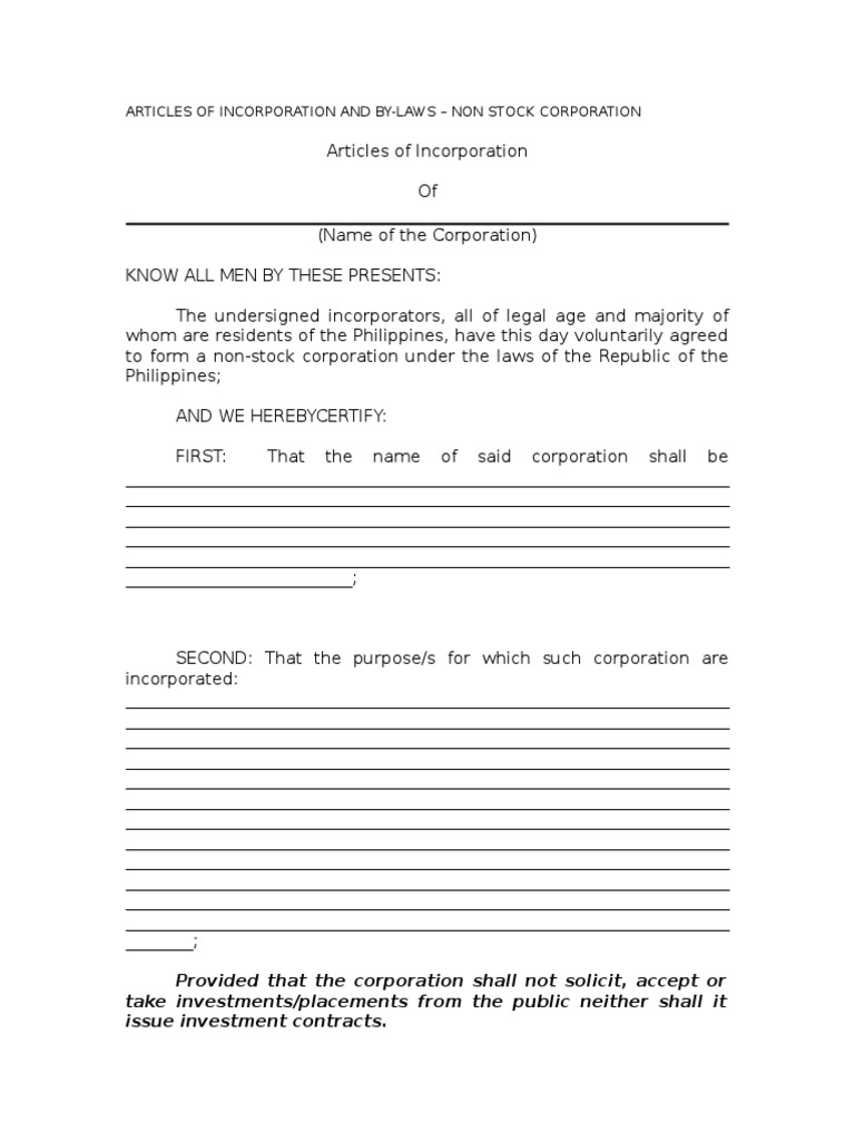 Bylaws of non stock corporation philippines image