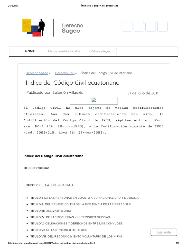 Índice Del Código Civil Ecuatoriano PDF | PDF | Business