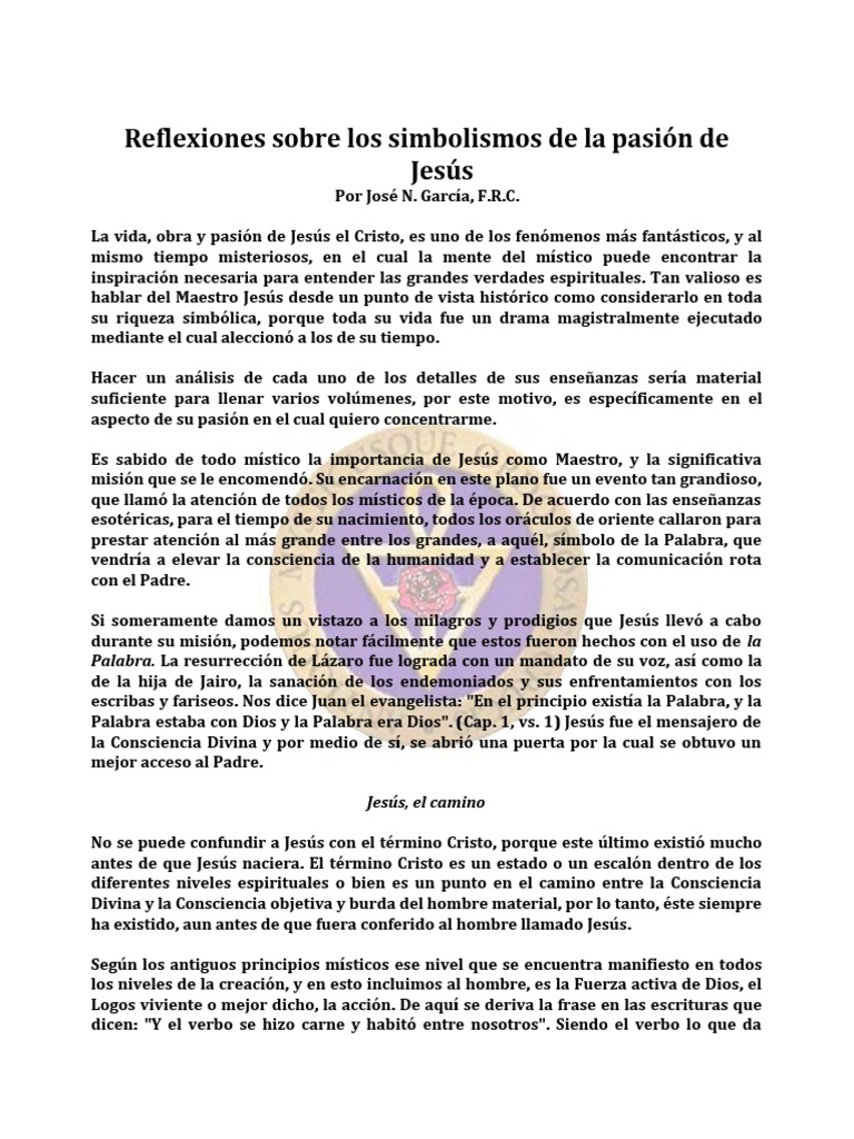 Simbolismos de la pasion de Jesus, Reflexiones sobre los 