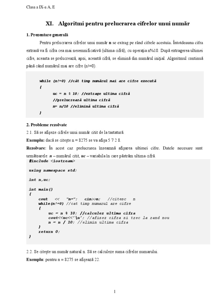 13 Algoritmi Pentru Prelucrarea Cifrelor
