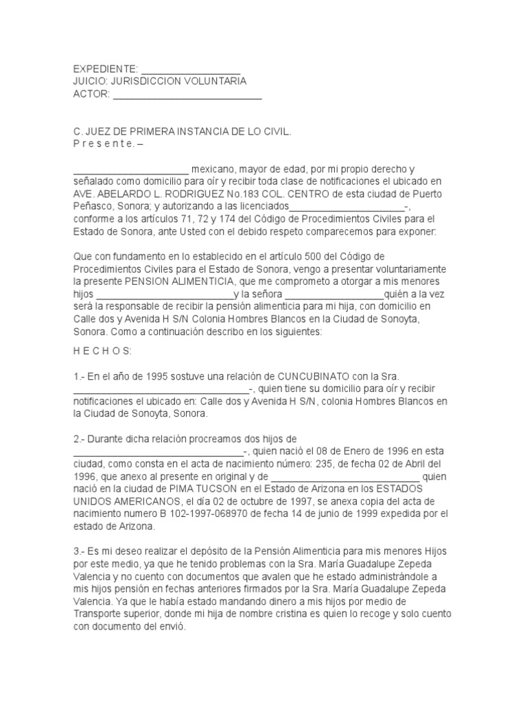 Formato Pension Alimenticia Voluntaria Pdf Pension Alimenticia Instituciones Sociales