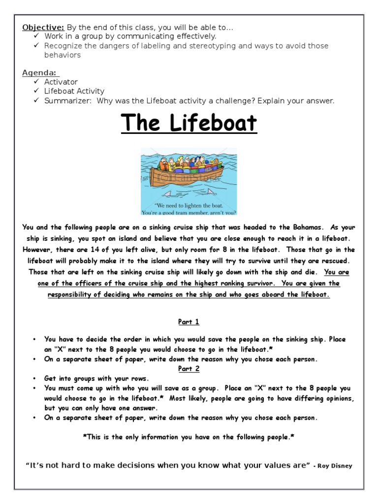 The Lifeboat Activity | PDF | Substance Abuse | Stereotypes