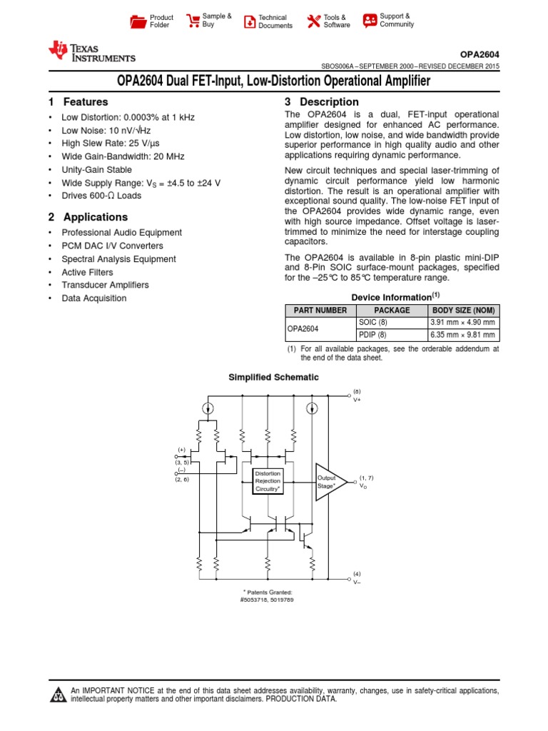 AO - TI Opa2604ap Datasheet.pdf | Amplifier | Electrostatic Discharge