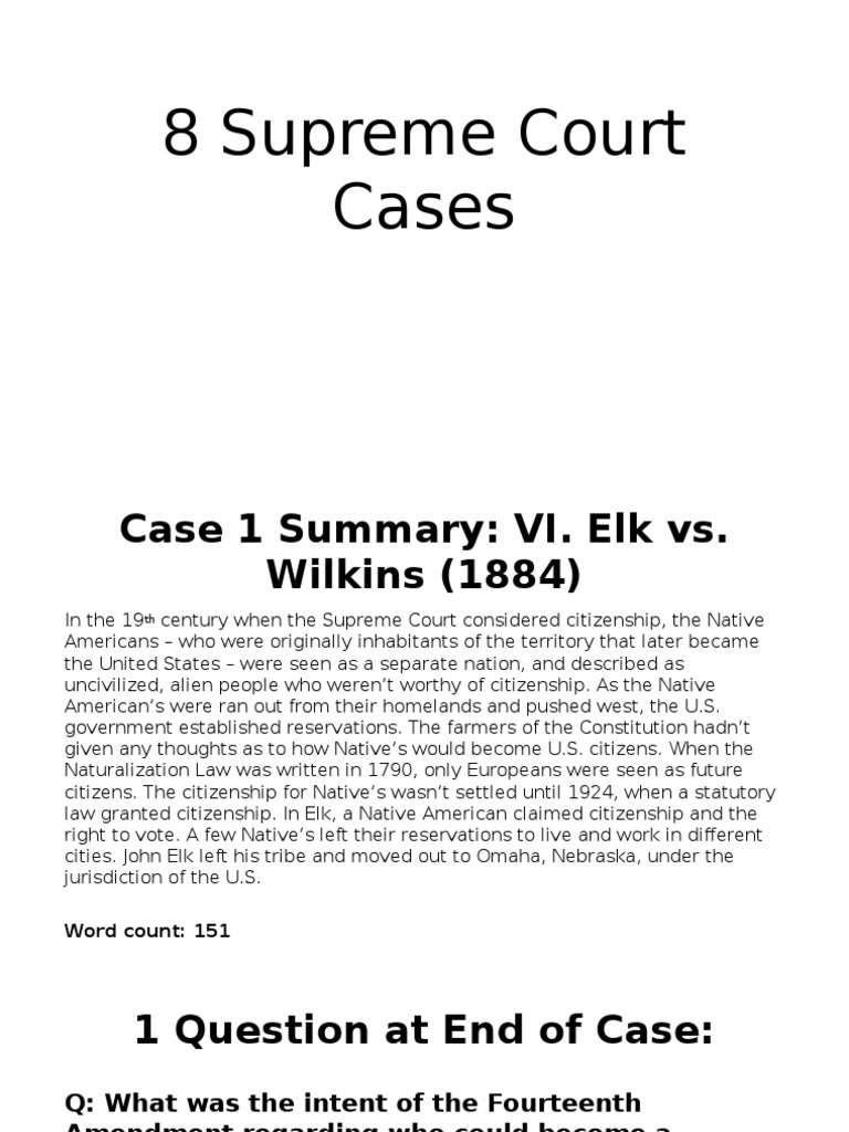 15 Supreme Court Cases PDF Fourteenth Amendment To The United