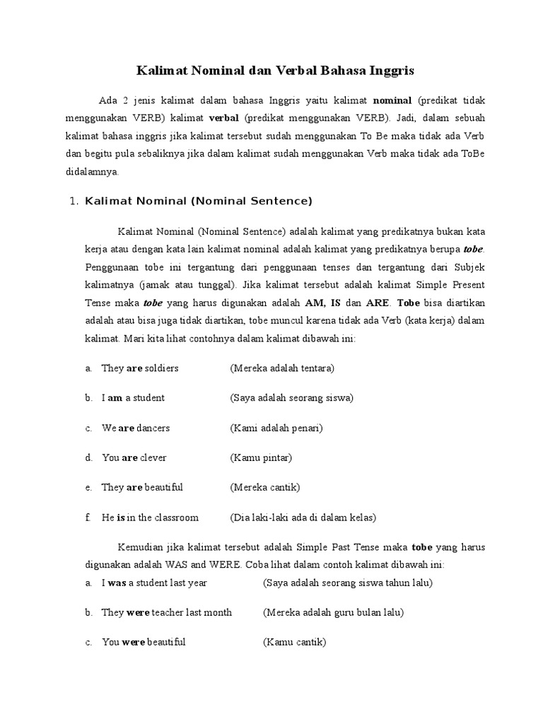 Kalimat Nominal Dan Verbal Bahasa Inggris