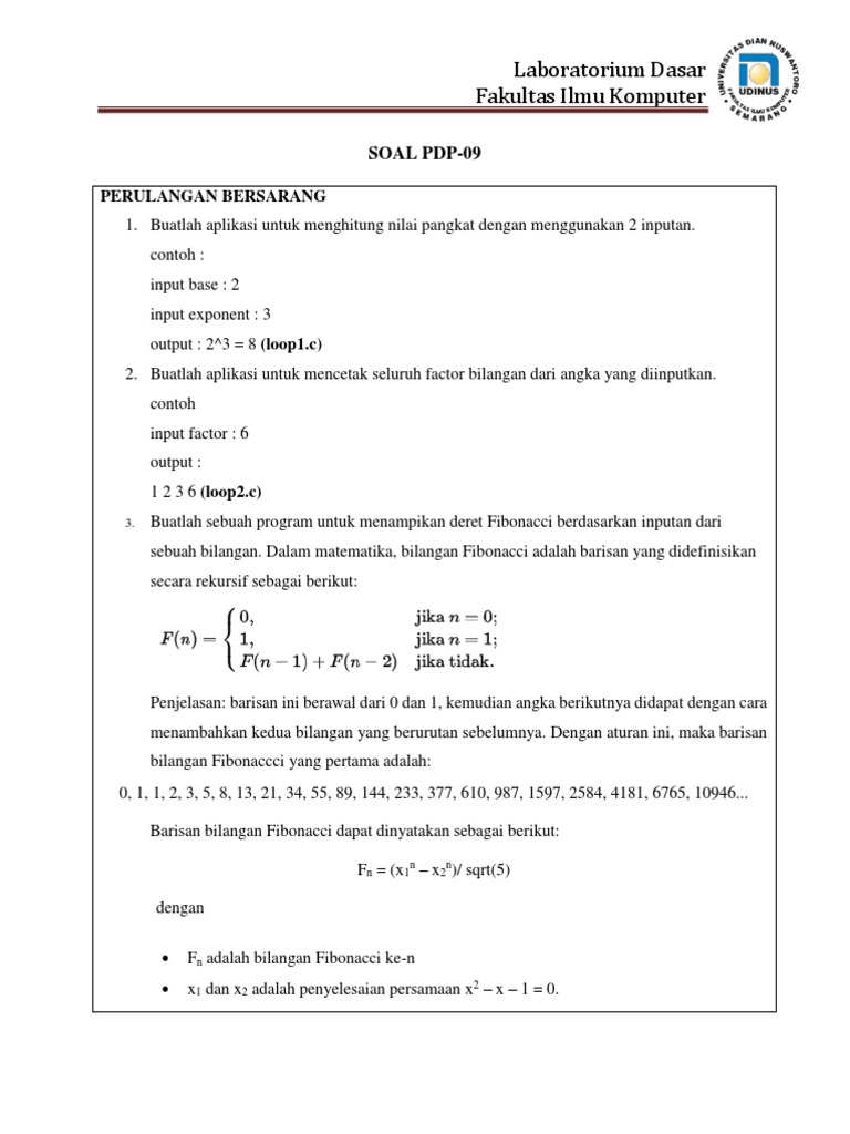 Contoh Soal Fibonacci Sekali