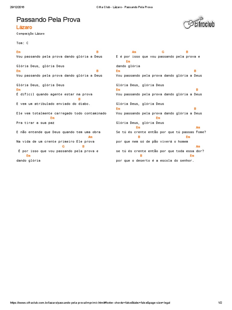 Cifra Club Lázaro Passando Pela Prova PDF Crença e doutrina