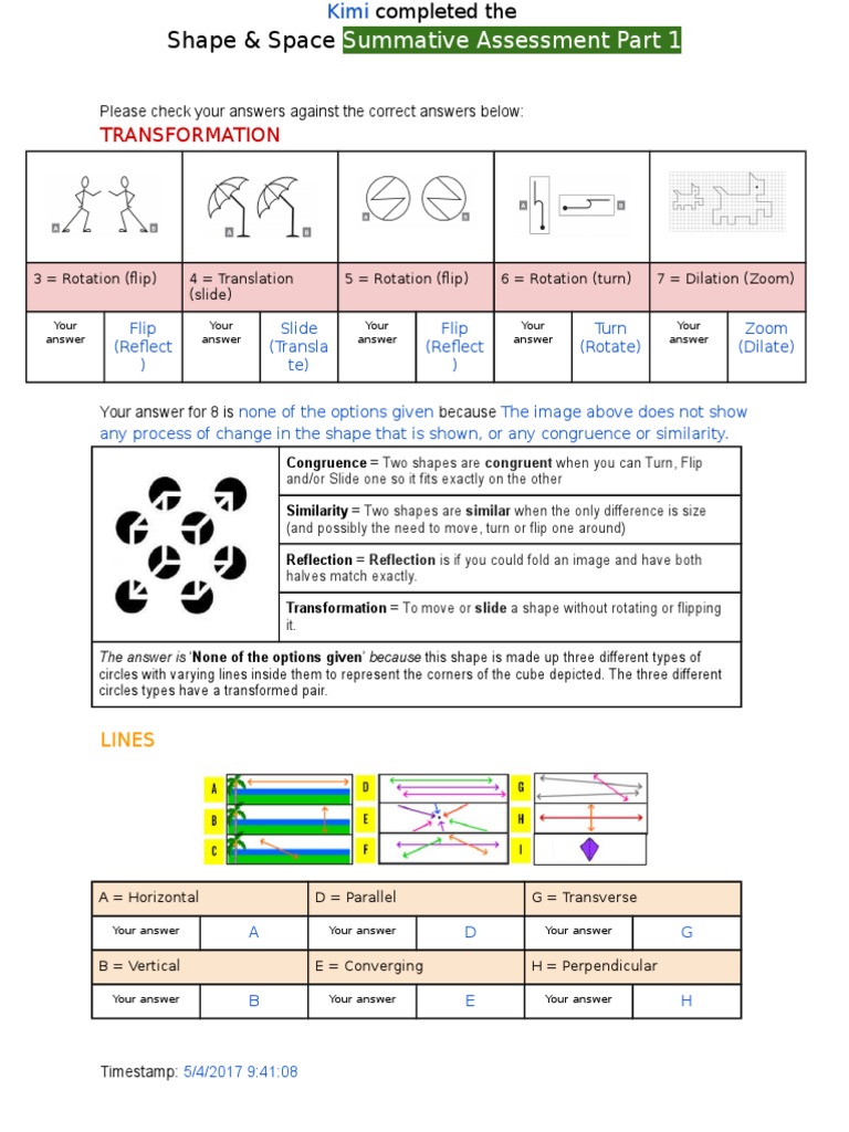 Shape & Space Assessment Answers | PDF | Shape | Triangle