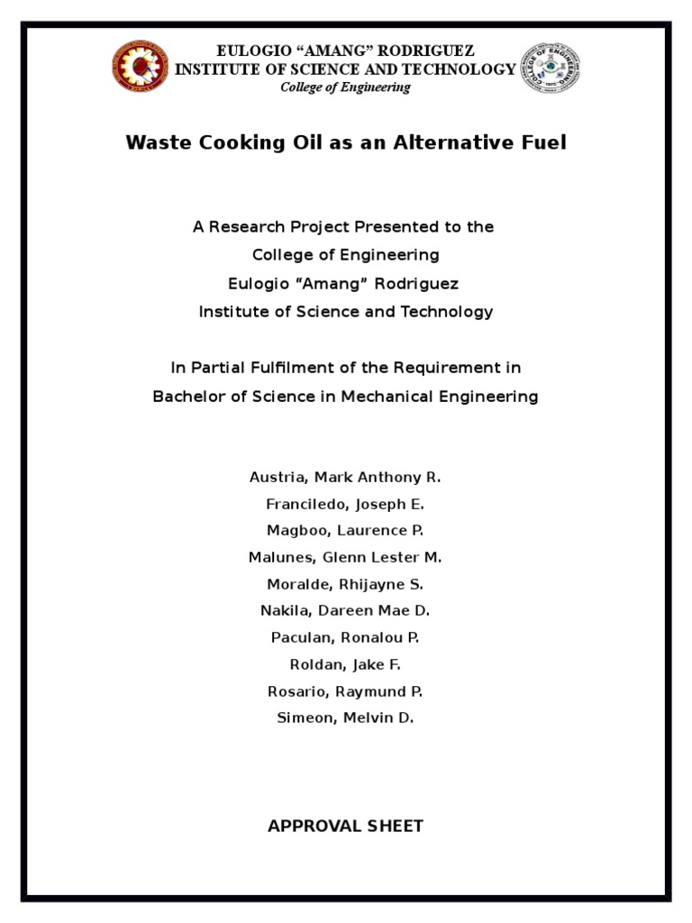 Waste Cooking Oil as Fuel Solution | PDF | Combustion | Chemistry