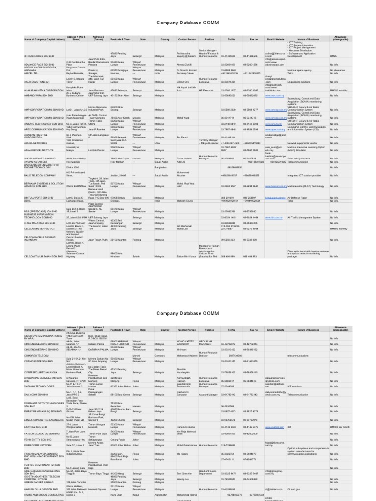 Company Database COMM | PDF