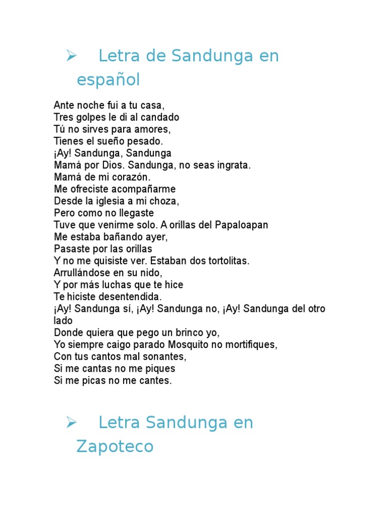Letra de Sandunga en Español PDF