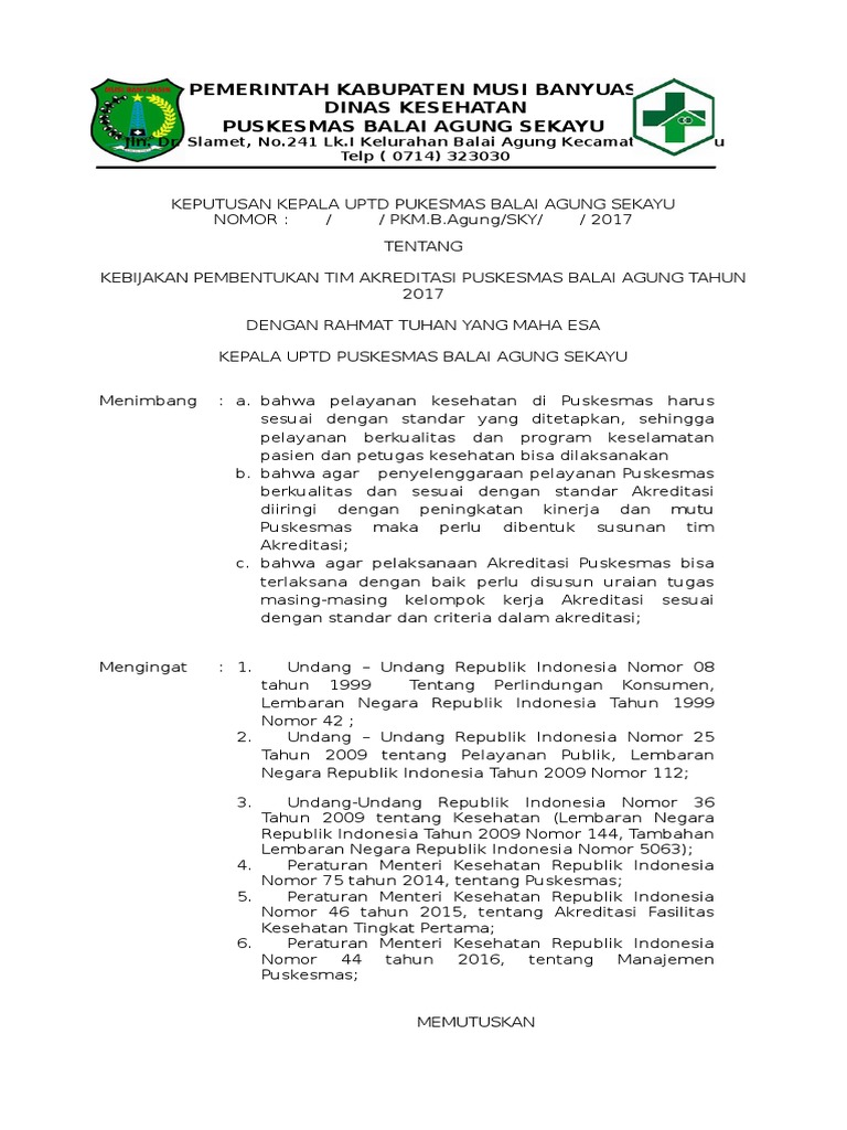 Contoh Sk Tim Akreditasi