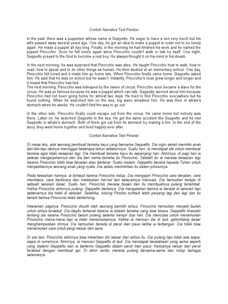 Contoh Narrative Text Pinokio Pinocchio