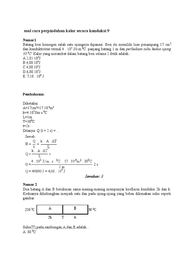 Contoh Soal Cara Perpindahan Kalor Secara Konduksi