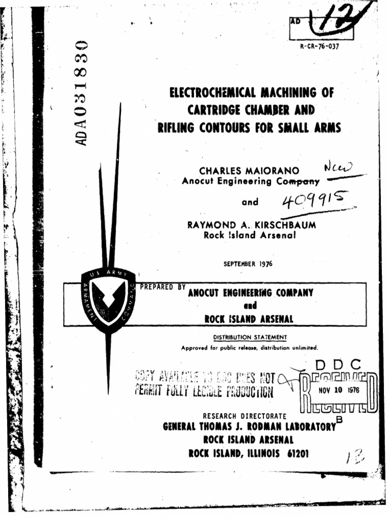 Gunsmithing Electrochemical Machining of Cartridge Chamber and Rifling Contours For Small Arms