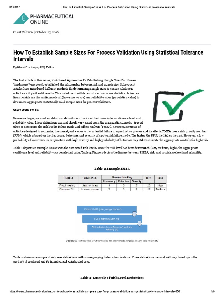 Sample Size for Process Validation | PDF | Confidence Interval ...