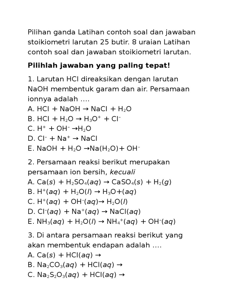 Soal Stoikiometri