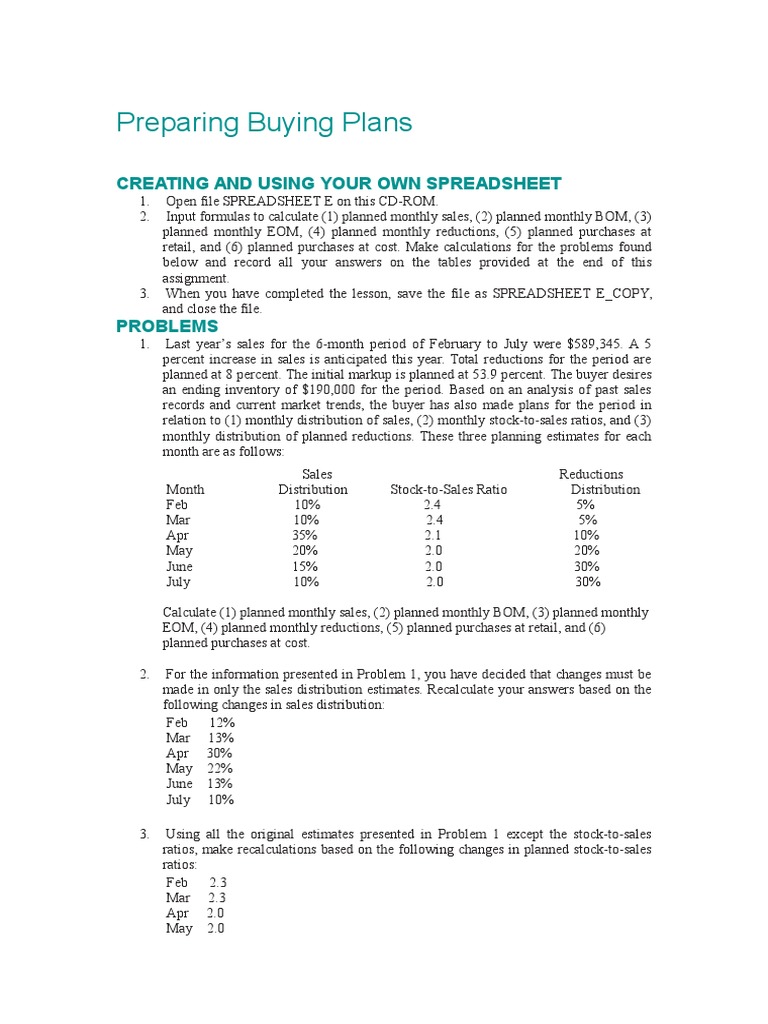 Preparing Buying Plans (1) Economics Marketing