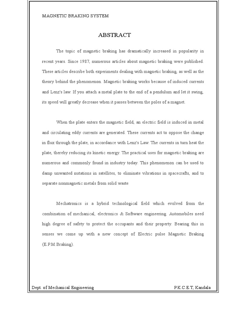 Electric Magnetic Braking System Overview | PDF | Electromagnetic ...