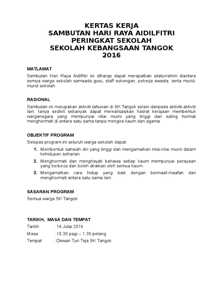 Kertas Kerja Hari Raya