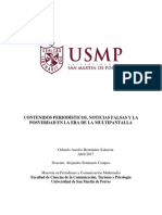 Contenidos Periodísticos, Noticias Falsas y La Posverdad en La Era de La Multipantalla