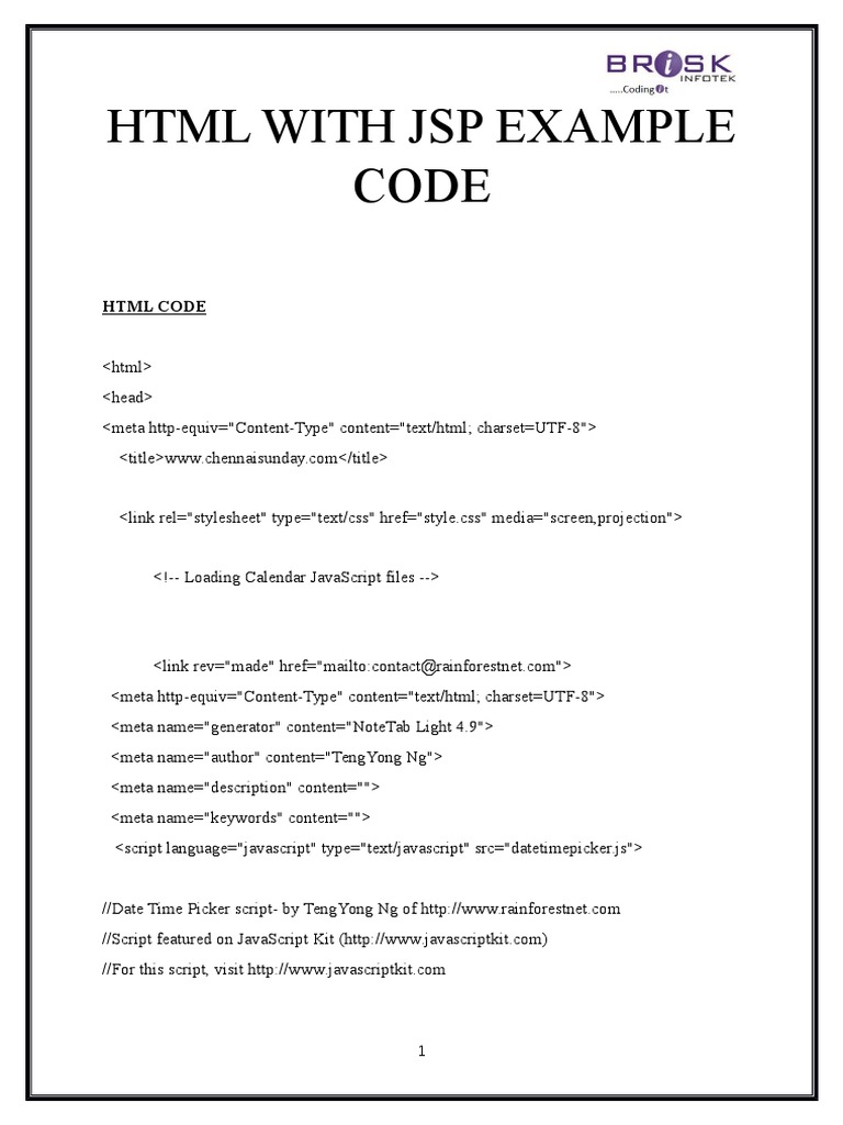 HTML With Jsp Example Code | Java Script | Information Technology ...