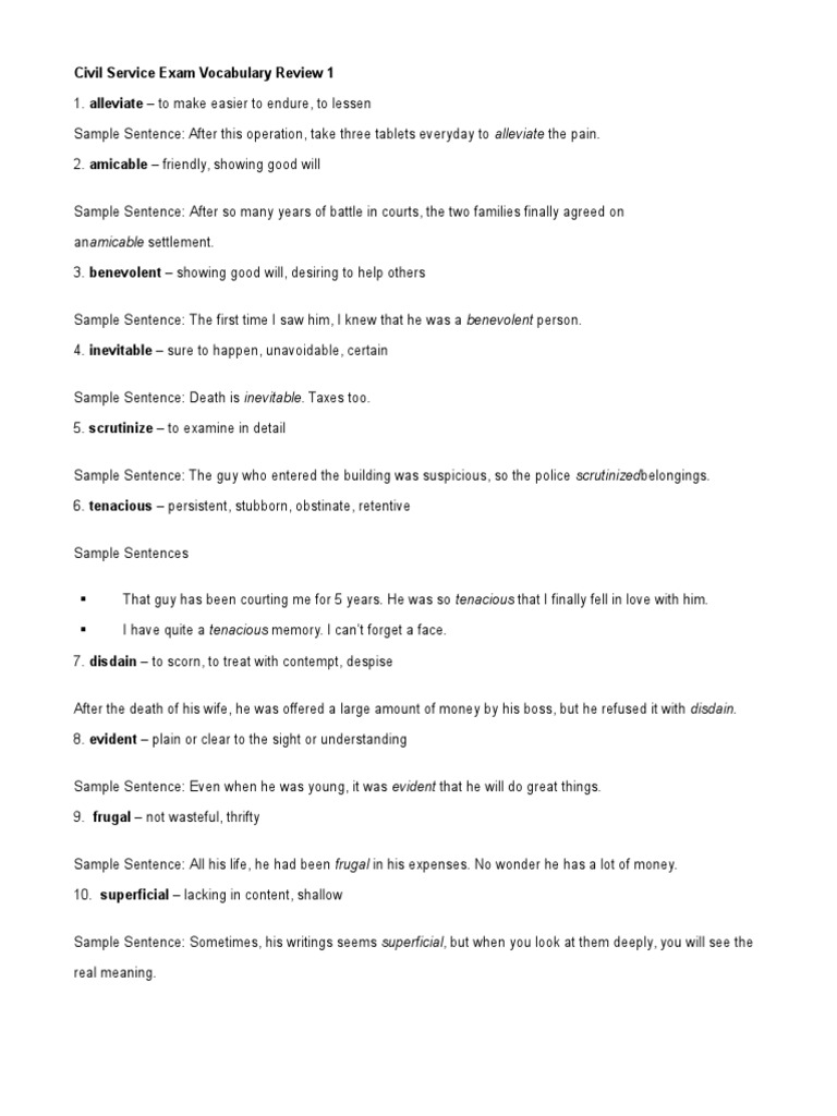 Civil Service Exam Vocabulary Review Pdf Vocabulary English Language