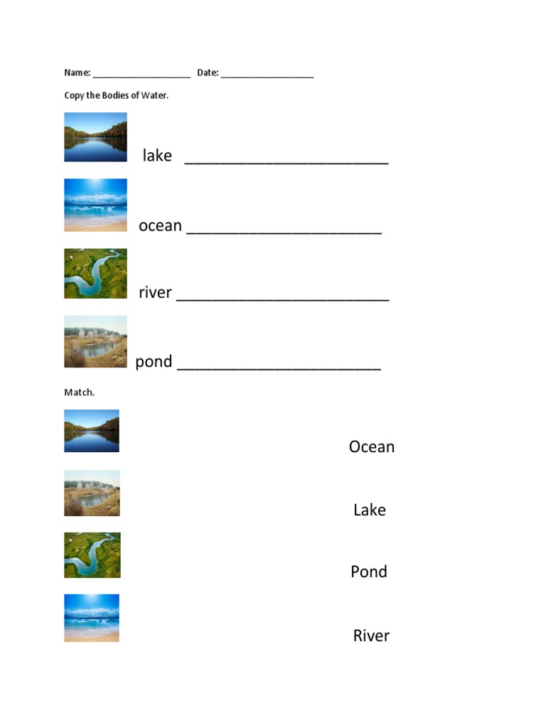Water Bodies Educational Activity | PDF
