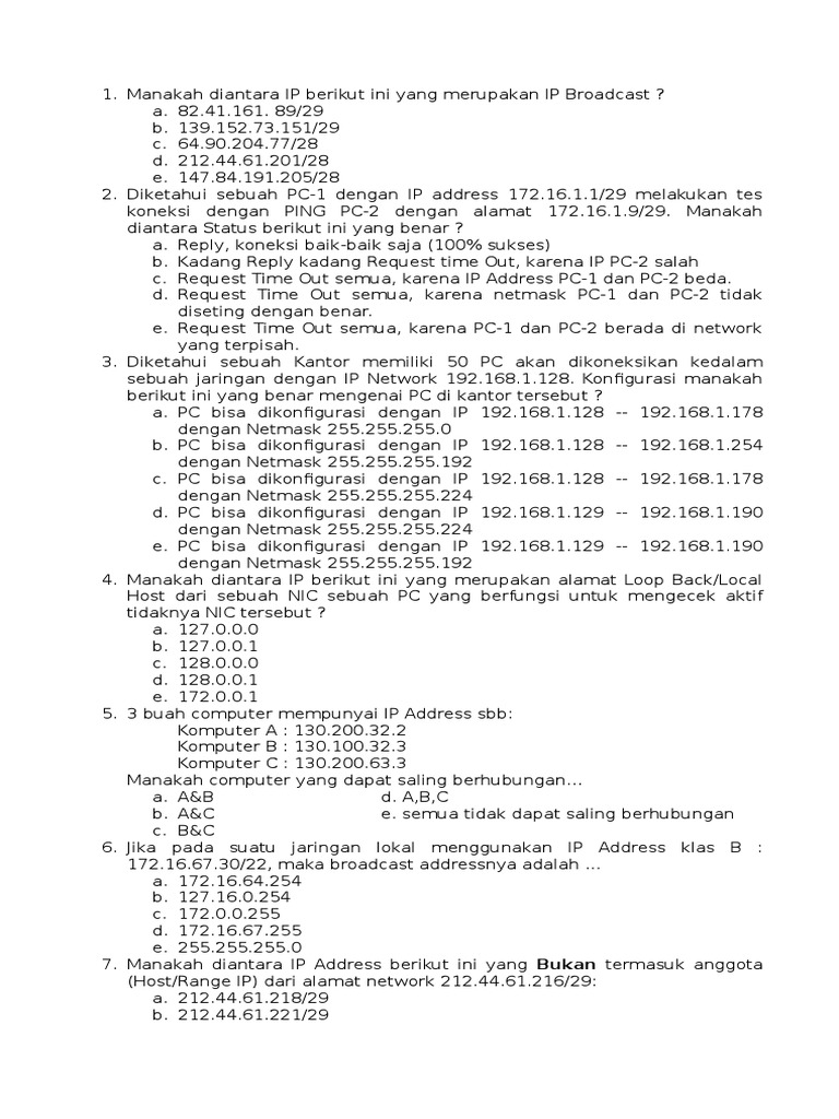 Kumpulan Soal Ip Address Dan Subnetting