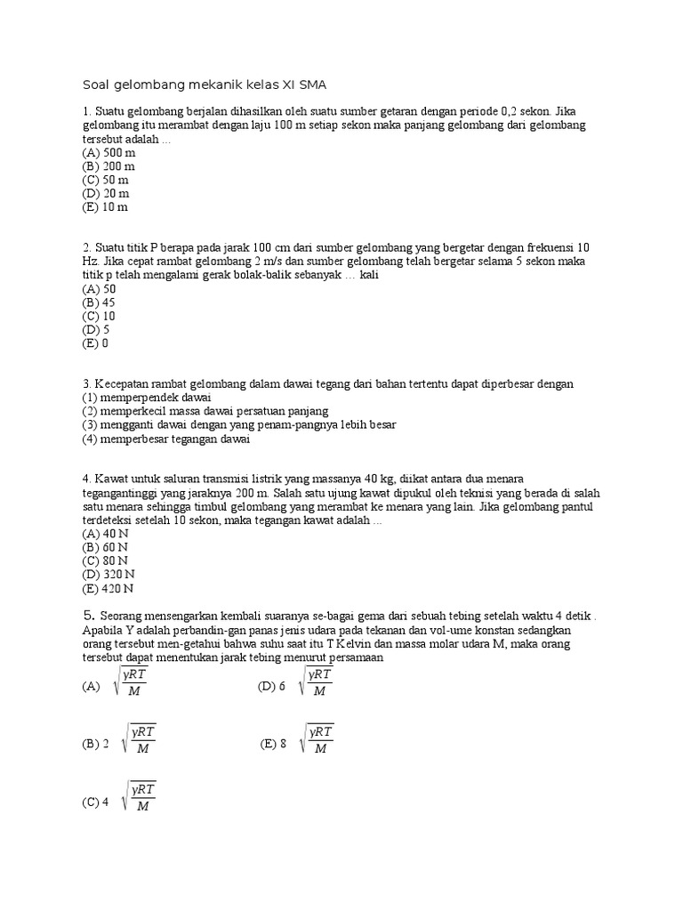 Soal Gelombang Mekanik Kelas Xi Sma